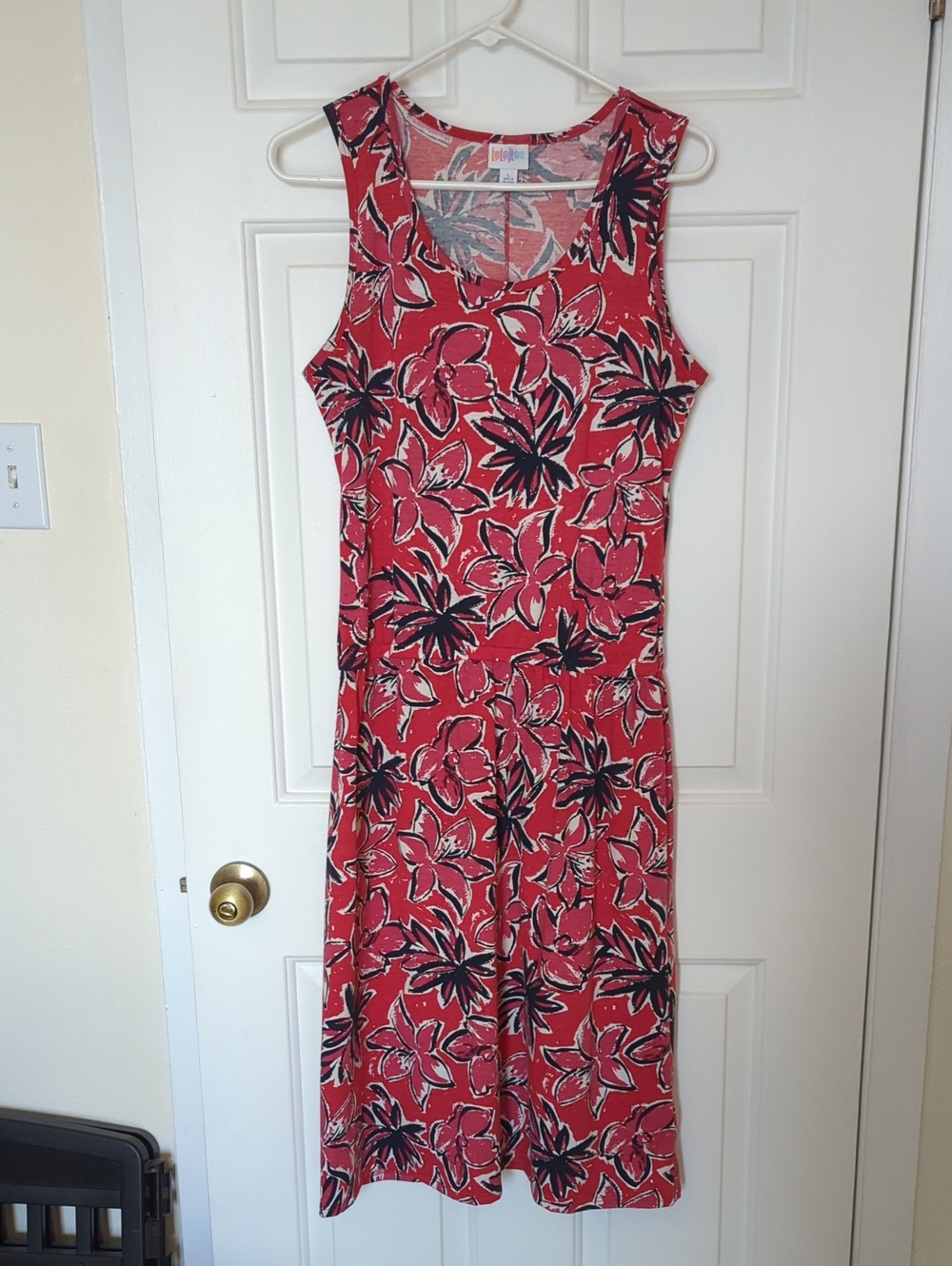 LuLaRoe Red Floral Sleeveless Midi Dress